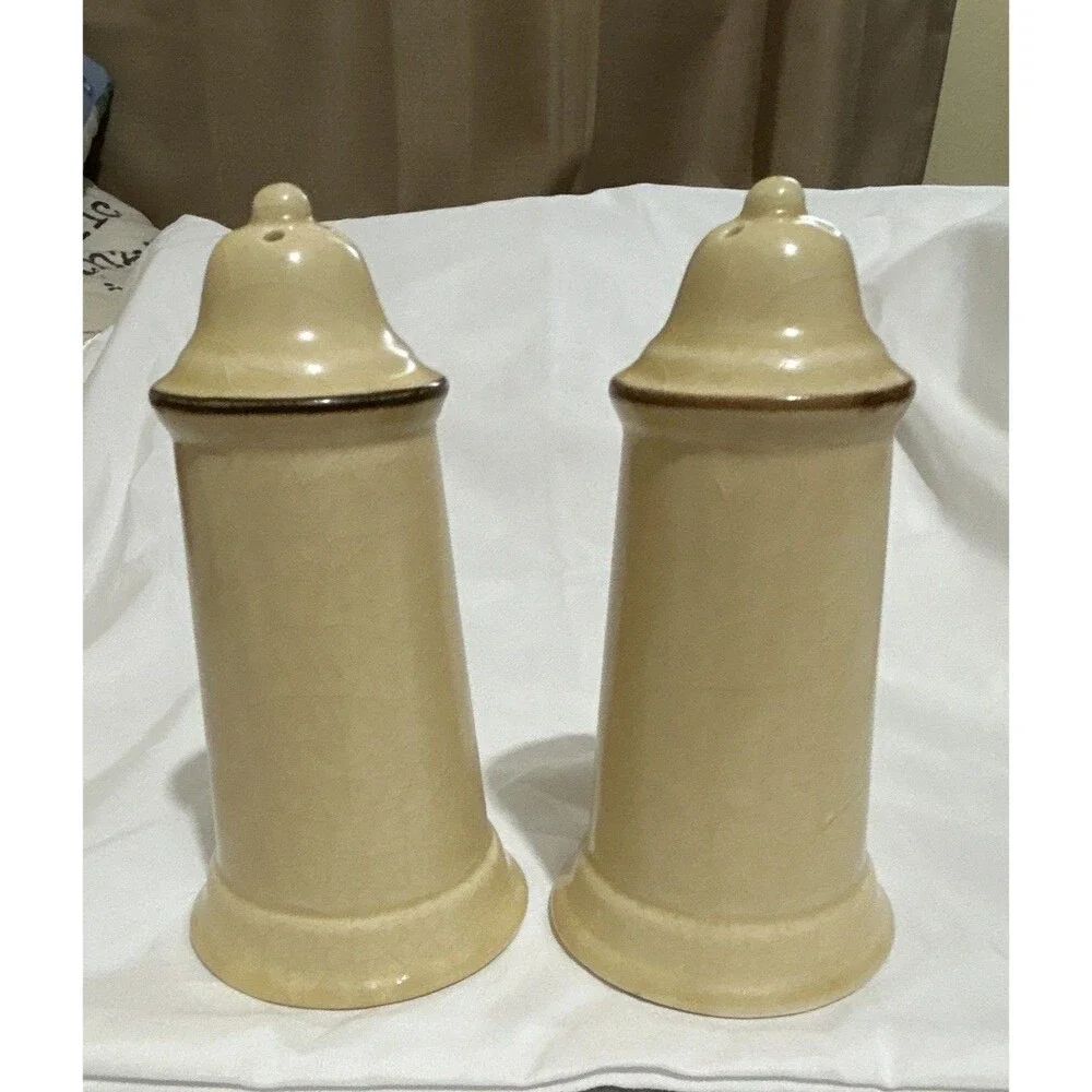 Vintage Pfaltzgraff Beige & Brown Ceramic Salt & Pepper Shakers Set of 2, Glossy
